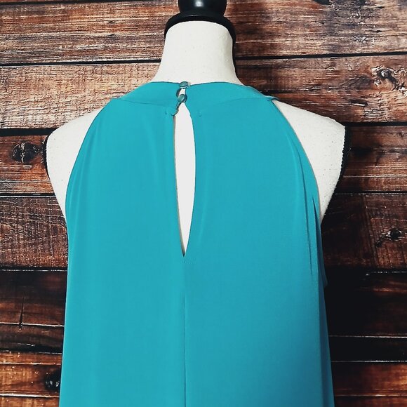 ASOS Maxi Dress Size 8 Teal Pleated Bottom Keyhole Button High Neck Retro Shift - Picture 5 of 9